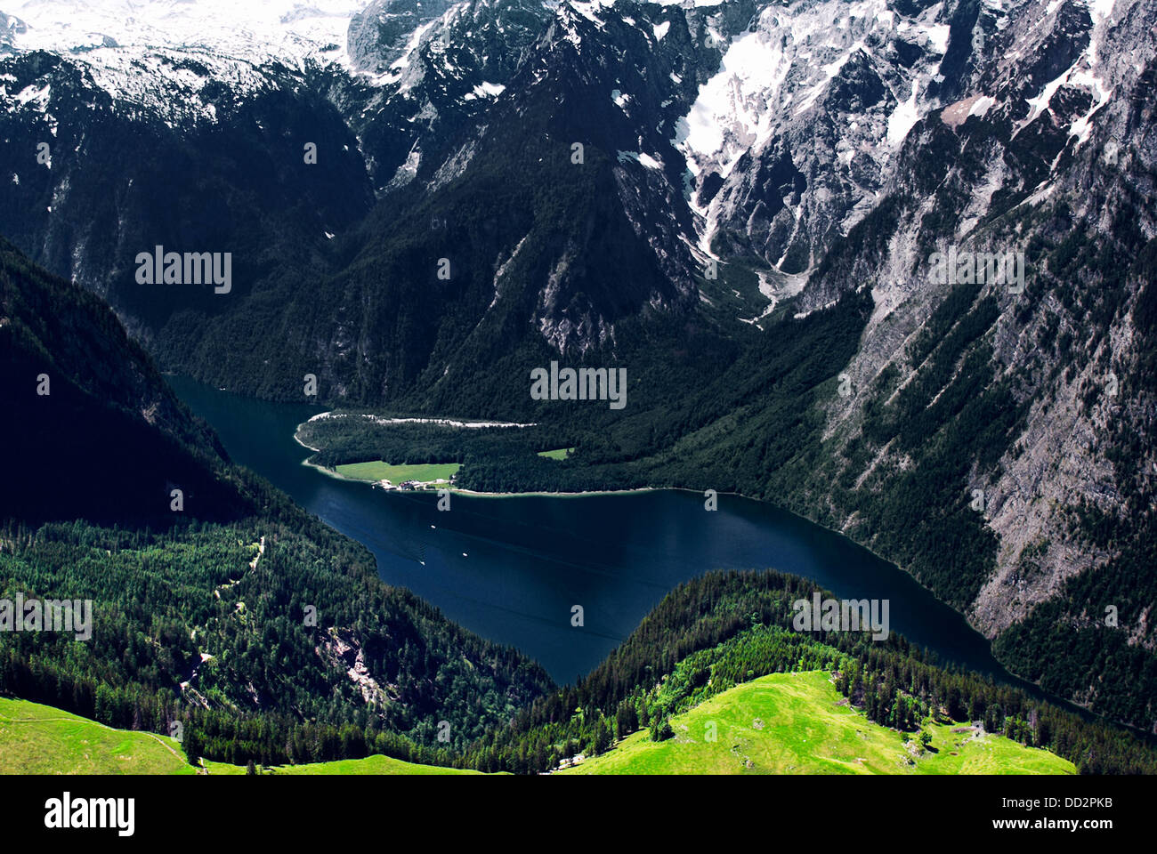 King`s Lake, Koenigssee, Watzmann Eastern Wall, Berchtesgadener Land, Upper Bavaria, Bavaria, Germany Stock Photo